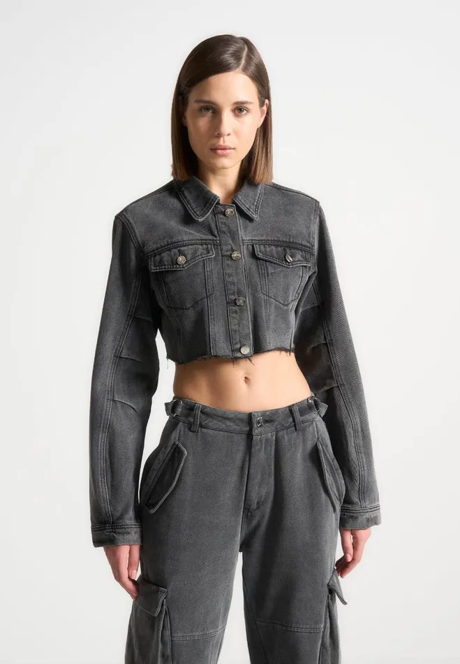 Manire De Voir Matching Sets Manire De Voir Woman Cropped Tacked Sleeve Jacket 8211 Washed Grey