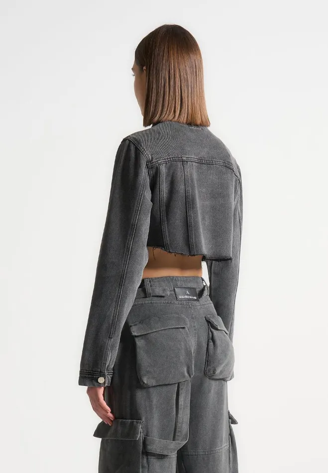 Manire De Voir Matching Sets Manire De Voir Woman Cropped Tacked Sleeve Jacket 8211 Washed Grey