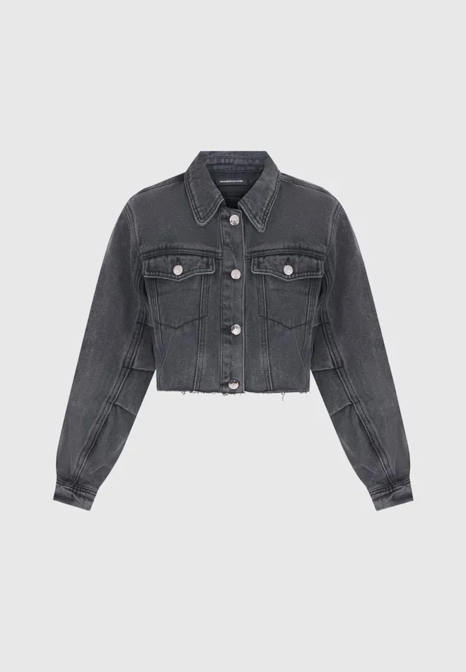 Manire De Voir Matching Sets Manire De Voir Woman Cropped Tacked Sleeve Jacket 8211 Washed Grey