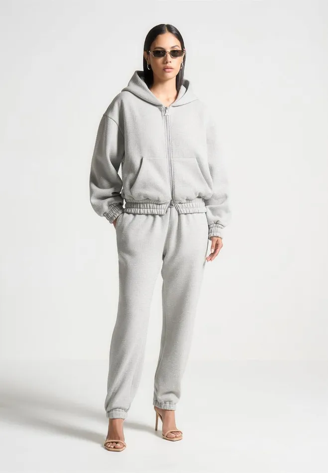 Manire De Voir Matching Sets Manire De Voir Woman Cuffed Rhinestone Joggers 8211 Grey