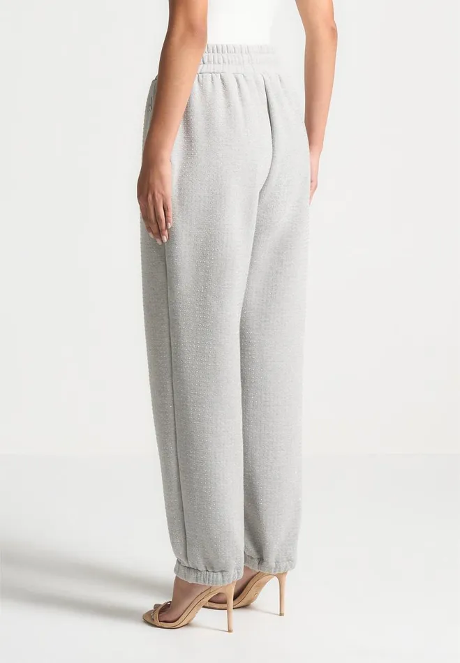 Manire De Voir Matching Sets Manire De Voir Woman Cuffed Rhinestone Joggers 8211 Grey