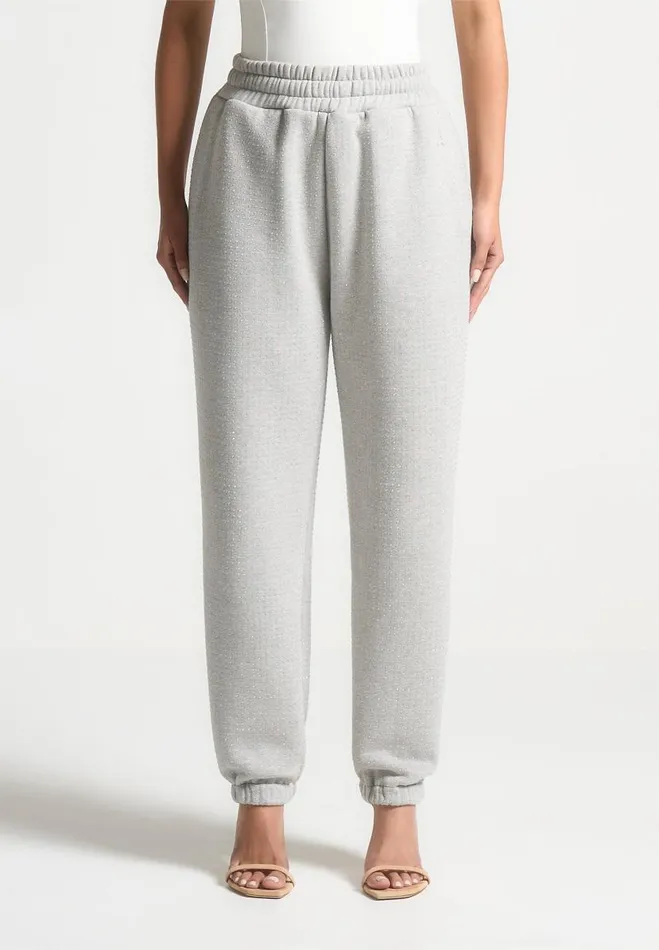 Manire De Voir Matching Sets Manire De Voir Woman Cuffed Rhinestone Joggers 8211 Grey