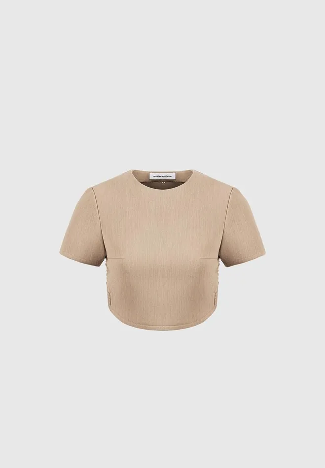 Manire De Voir Matching Sets Manire De Voir Woman Curved Hem Backless Top With Tie 8211 Dark Beige