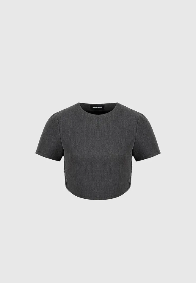 Manire De Voir Matching Sets Manire De Voir Woman Curved Hem Backless Top With Tie 8211 Dark Grey