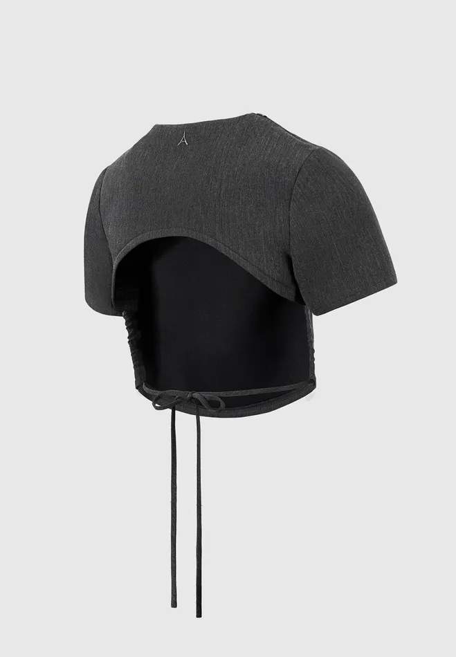 Manire De Voir Matching Sets Manire De Voir Woman Curved Hem Backless Top With Tie 8211 Dark Grey