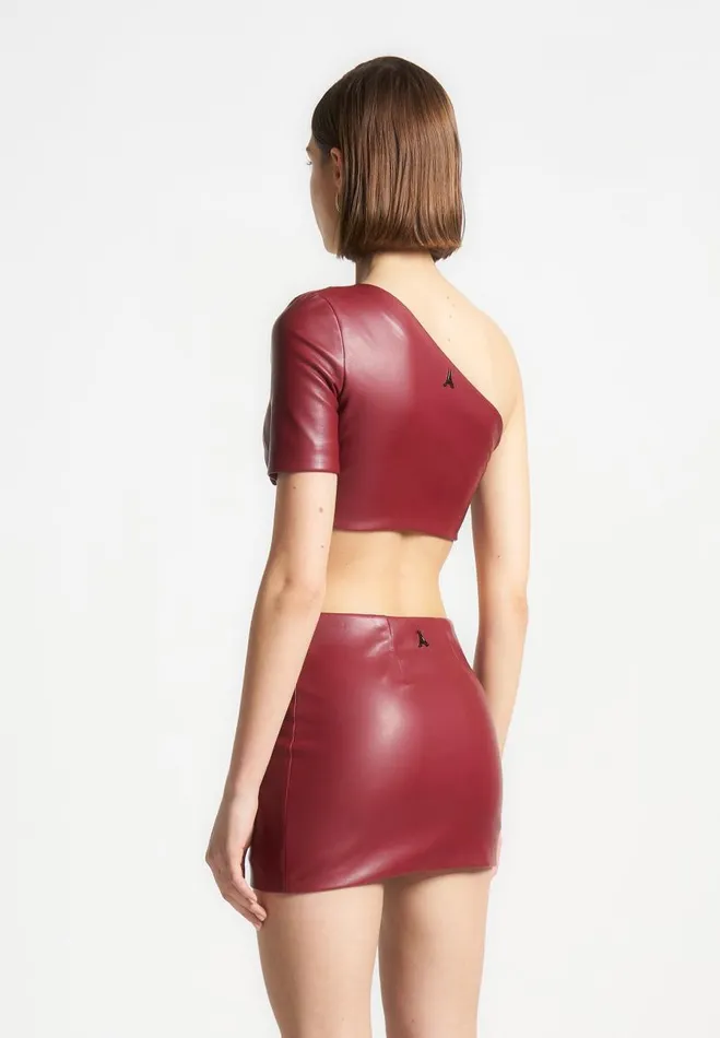 Manire De Voir Matching Sets Manire De Voir Woman Curved Hem Vegan Leather Crop Top 8211 Wine Red