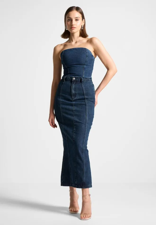 Manire De Voir Matching Sets Manire De Voir Woman Denim Bandeau Corset Top 8211 Indigo