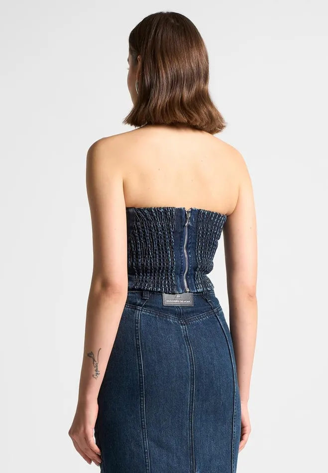 Manire De Voir Matching Sets Manire De Voir Woman Denim Bandeau Corset Top 8211 Indigo