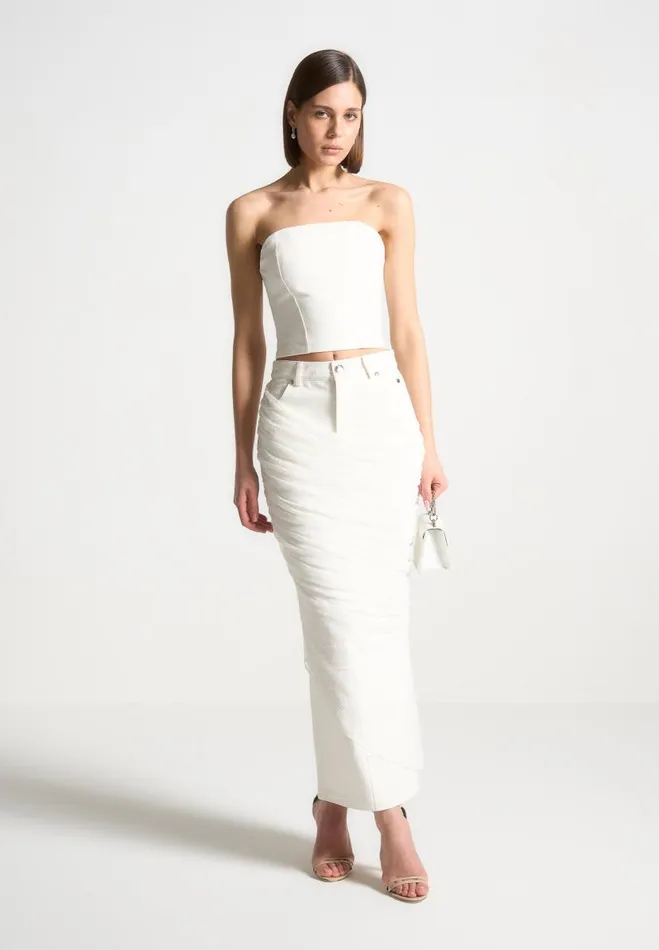 Manire De Voir Matching Sets Manire De Voir Woman Denim Bandeau Corset Top 8211 Off White