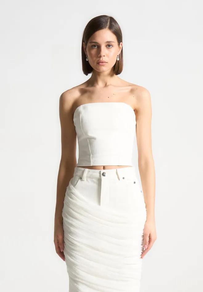 Manire De Voir Matching Sets Manire De Voir Woman Denim Bandeau Corset Top 8211 Off White