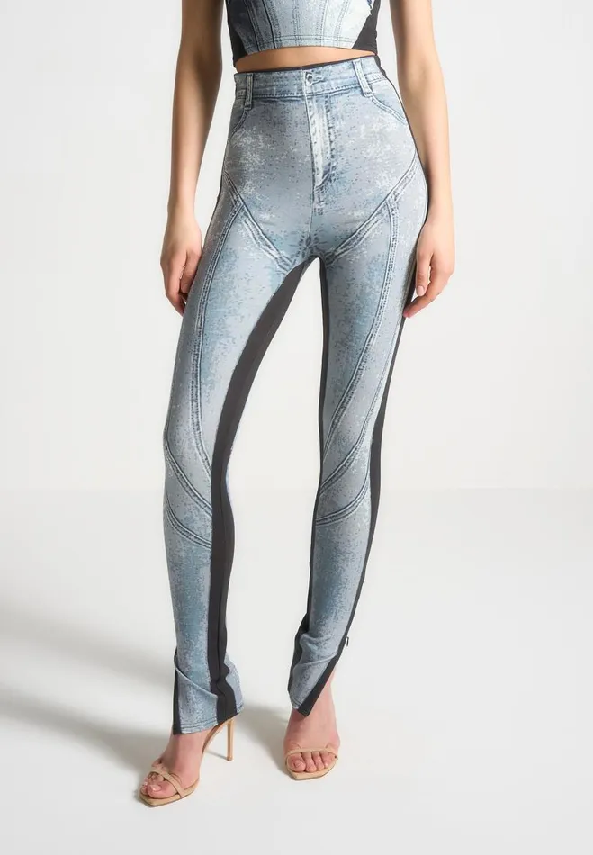Manire De Voir Matching Sets Manire De Voir Woman Denim Print Leggings 8211 BlueBlack