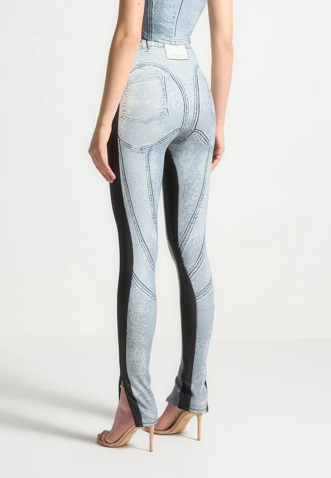 Manire De Voir Matching Sets Manire De Voir Woman Denim Print Leggings 8211 BlueBlack