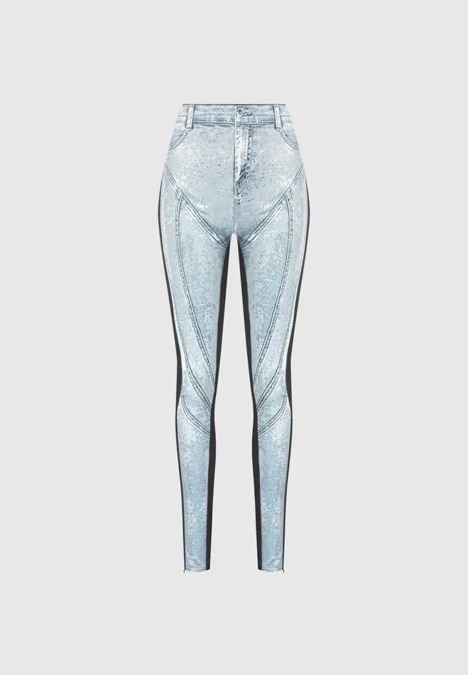 Manire De Voir Matching Sets Manire De Voir Woman Denim Print Leggings 8211 BlueBlack