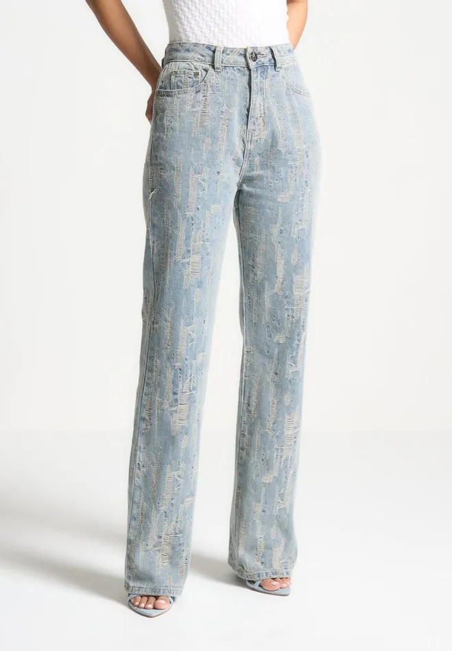 Manire De Voir Matching Sets Manire De Voir Woman Distressed Boyfriend Jeans 8211 Washed Blue Manire De Voir Matching Sets Manire De Voir Woman Distressed Boyfriend Jeans 8211 Washed Blue