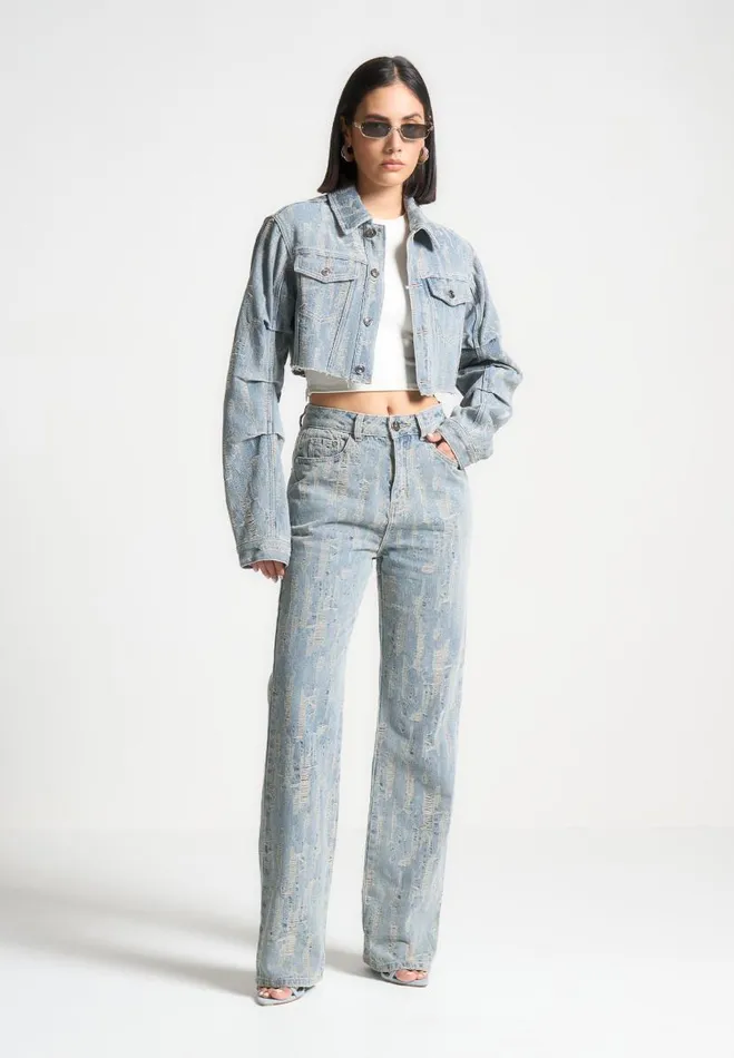 Manire De Voir Matching Sets Manire De Voir Woman Distressed Boyfriend Jeans 8211 Washed Blue