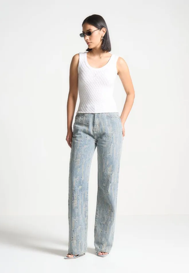 Manire De Voir Matching Sets Manire De Voir Woman Distressed Boyfriend Jeans 8211 Washed Blue
