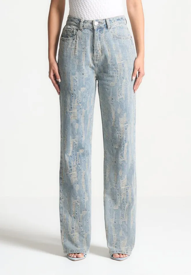 Manire De Voir Matching Sets Manire De Voir Woman Distressed Boyfriend Jeans 8211 Washed Blue