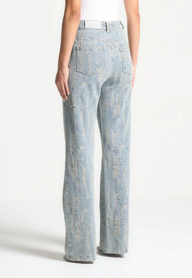 Manire De Voir Matching Sets Manire De Voir Woman Distressed Boyfriend Jeans 8211 Washed Blue