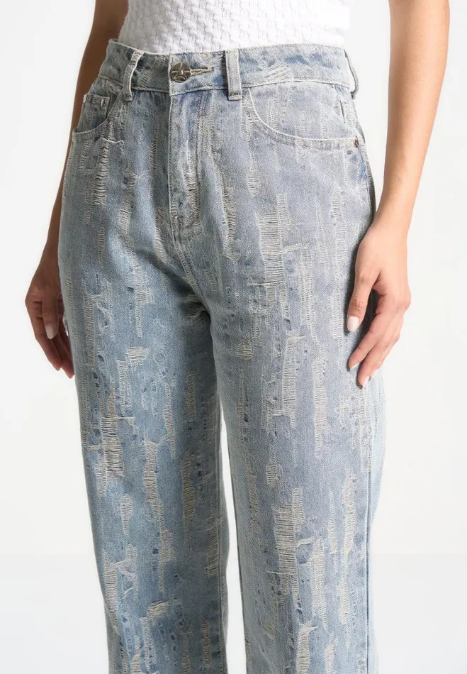 Manire De Voir Matching Sets Manire De Voir Woman Distressed Boyfriend Jeans 8211 Washed Blue