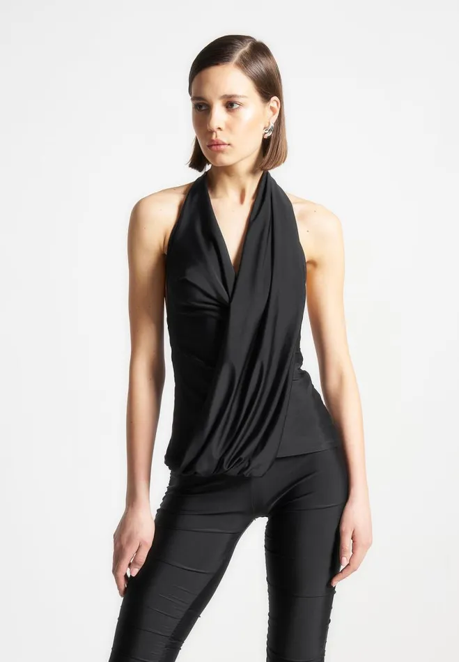 Manire De Voir Matching Sets Manire De Voir Woman Draped Halterneck Top 8211 Black Manire De Voir Matching Sets Manire De Voir Woman Draped Halterneck Top 8211 Black