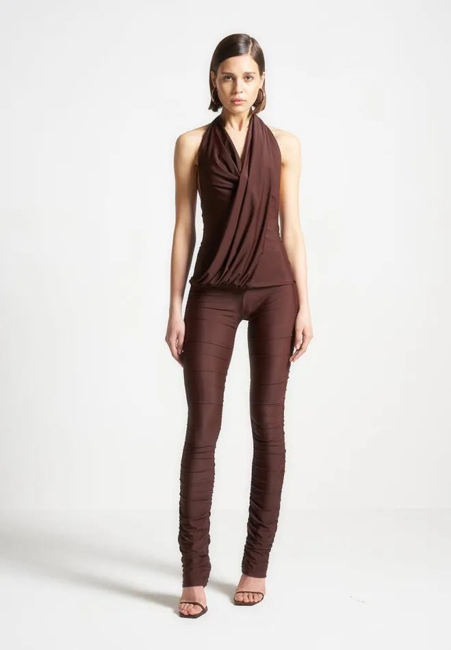 Manire De Voir Matching Sets Manire De Voir Woman Draped Halterneck Top 8211 Brown Manire De Voir Matching Sets Manire De Voir Woman Draped Halterneck Top 8211 Brown