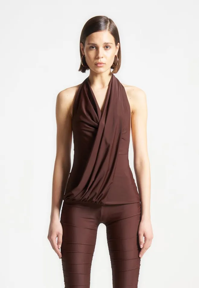 Manire De Voir Matching Sets Manire De Voir Woman Draped Halterneck Top 8211 Brown