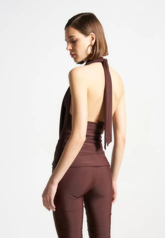 Manire De Voir Matching Sets Manire De Voir Woman Draped Halterneck Top 8211 Brown