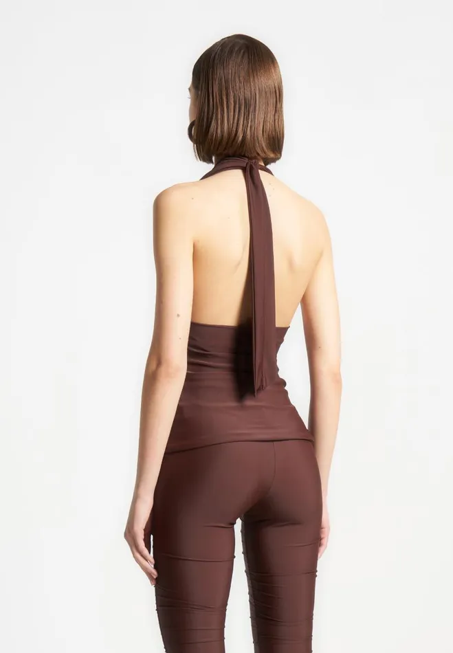 Manire De Voir Matching Sets Manire De Voir Woman Draped Halterneck Top 8211 Brown