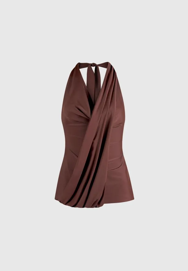 Manire De Voir Matching Sets Manire De Voir Woman Draped Halterneck Top 8211 Brown