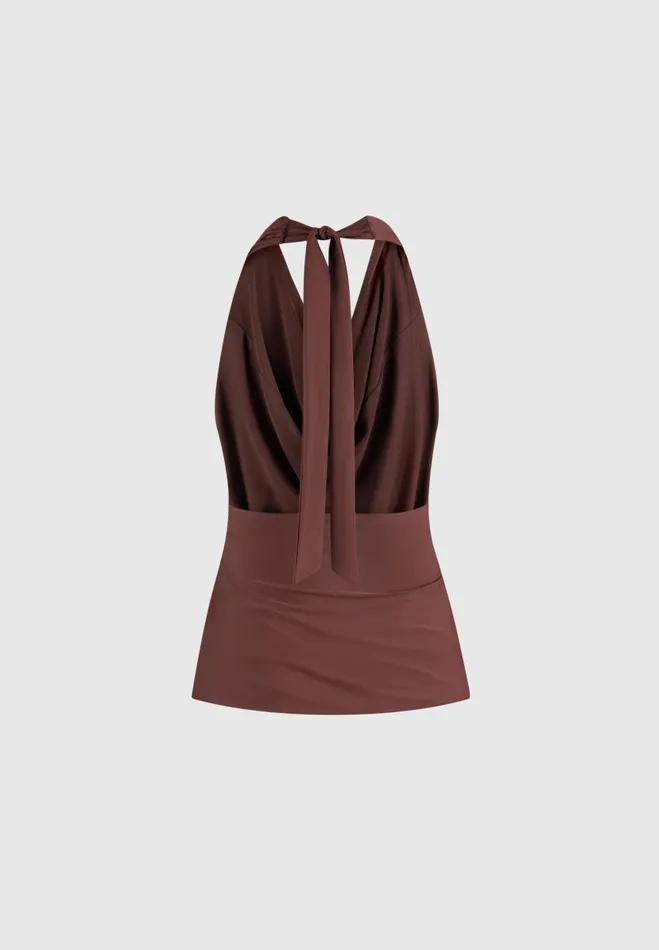 Manire De Voir Matching Sets Manire De Voir Woman Draped Halterneck Top 8211 Brown