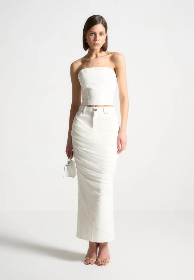 Manire De Voir Matching Sets Manire De Voir Woman Draped Mesh Denim Maxi Skirt 8211 Off White