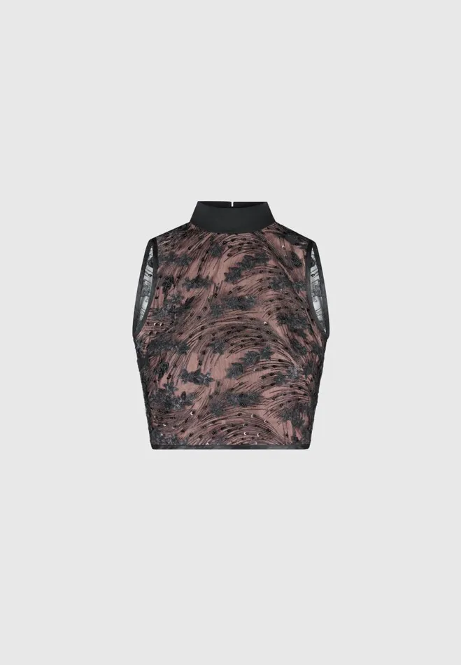 Manire De Voir Matching Sets Manire De Voir Woman Embellished Lace Open Back Top 8211 Black