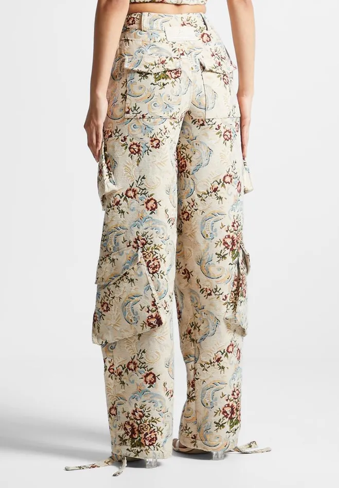 Manire De Voir Matching Sets Manire De Voir Woman Floral Jacquard High Waisted Cargo Pants 8211 Beige