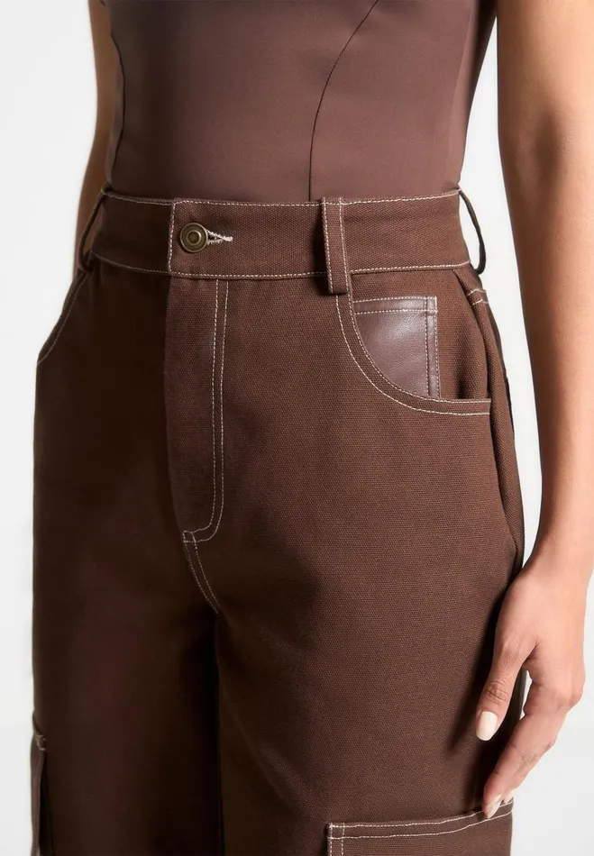 Manire De Voir Matching Sets Manire De Voir Woman High Rise Drill Cargo Pants 8211 Brown