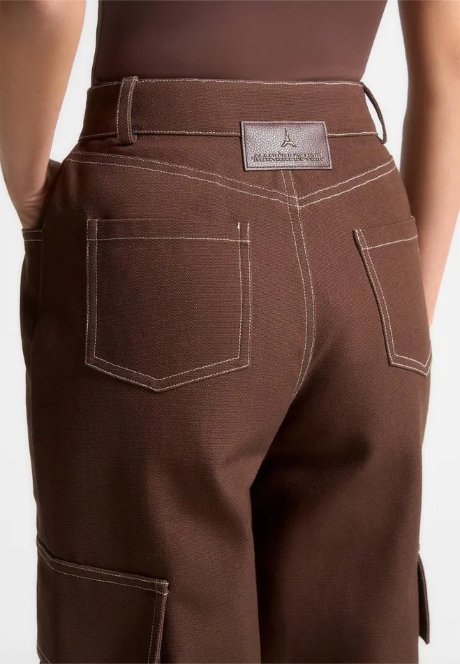 Manire De Voir Matching Sets Manire De Voir Woman High Rise Drill Cargo Pants 8211 Brown