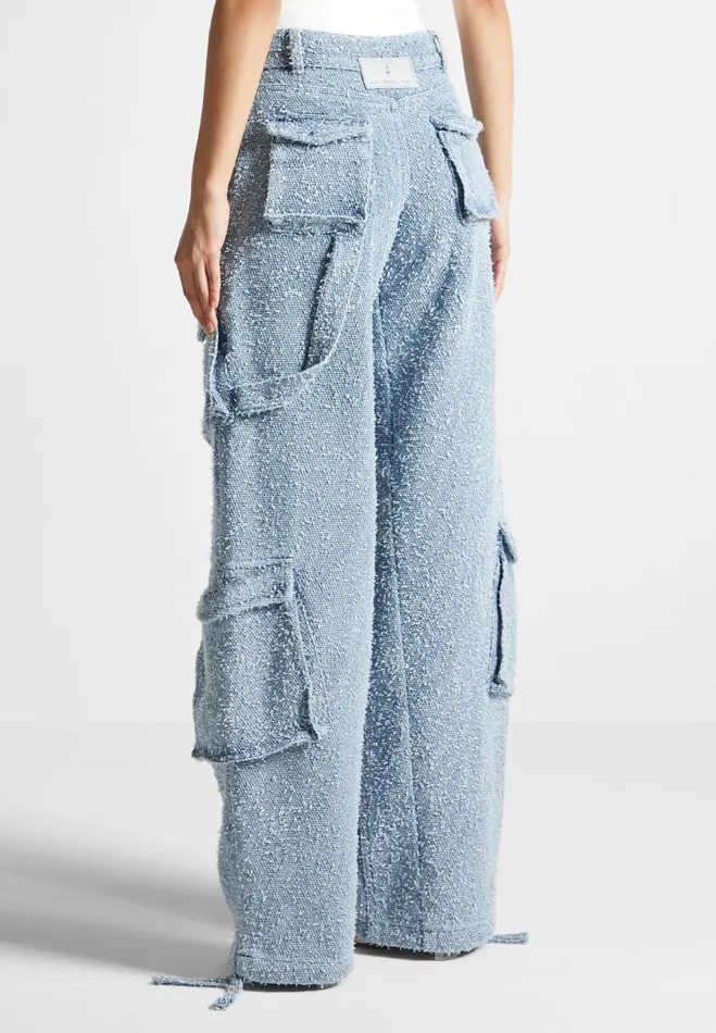 Manire De Voir Matching Sets Manire De Voir Woman High Waisted Boucle Denim Cargo Pants 8211 Mid Blue