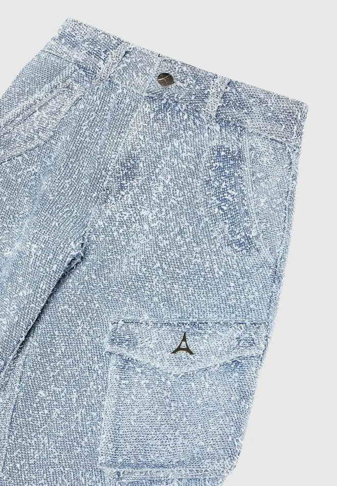Manire De Voir Matching Sets Manire De Voir Woman High Waisted Boucle Denim Cargo Pants 8211 Mid Blue