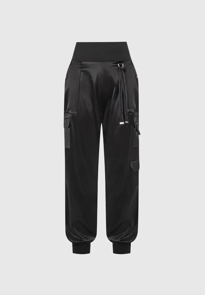 Manire De Voir Matching Sets Manire De Voir Woman High Waisted Satin Cargo Trousers 8211 Black