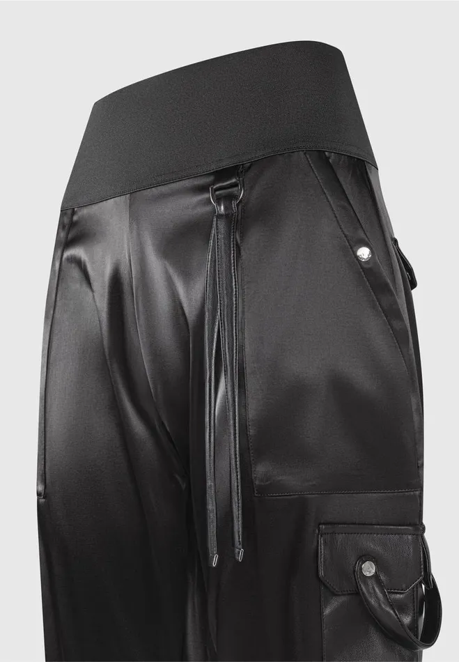 Manire De Voir Matching Sets Manire De Voir Woman High Waisted Satin Cargo Trousers 8211 Black