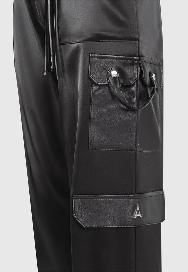Manire De Voir Matching Sets Manire De Voir Woman High Waisted Satin Cargo Trousers 8211 Black