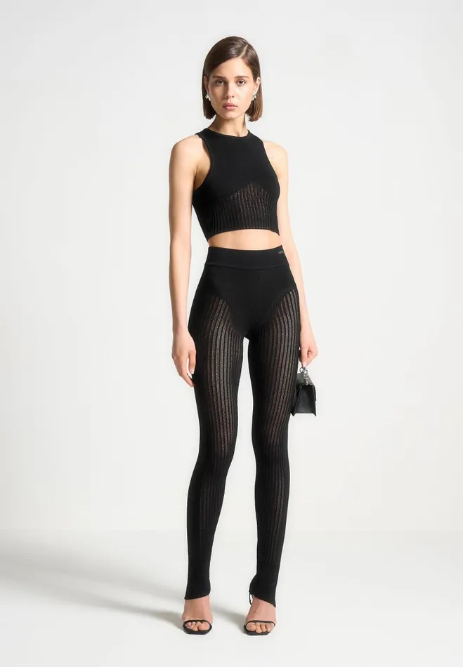 Manire De Voir Matching Sets Manire De Voir Woman Knitted Crop Top 8211 Black Manire De Voir Matching Sets Manire De Voir Woman Knitted Crop Top 8211 Black