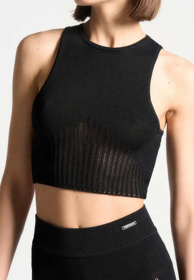 Manire De Voir Matching Sets Manire De Voir Woman Knitted Crop Top 8211 Black