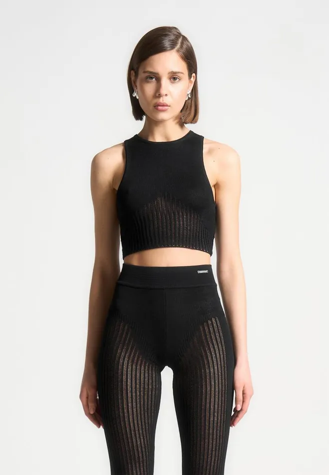 Manire De Voir Matching Sets Manire De Voir Woman Knitted Crop Top 8211 Black