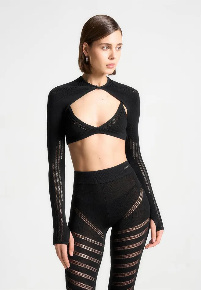 Manire De Voir Matching Sets Manire De Voir Woman Knitted Sleeve Overlay With Bralette 8211 Black Manire De Voir Matching Sets Manire De Voir Woman Knitted Sleeve Overlay With Bralette 8211 Black