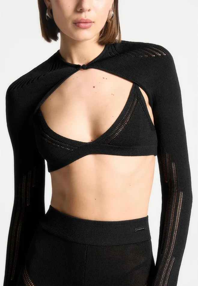 Manire De Voir Matching Sets Manire De Voir Woman Knitted Sleeve Overlay With Bralette 8211 Black