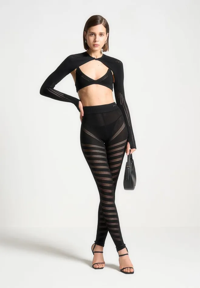 Manire De Voir Matching Sets Manire De Voir Woman Knitted Sleeve Overlay With Bralette 8211 Black