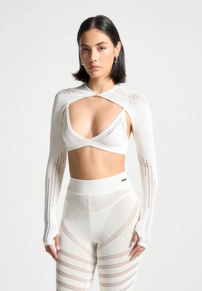 Manire De Voir Matching Sets Manire De Voir Woman Knitted Sleeve Overlay With Bralette 8211 White Manire De Voir Matching Sets Manire De Voir Woman Knitted Sleeve Overlay With Bralette 8211 White