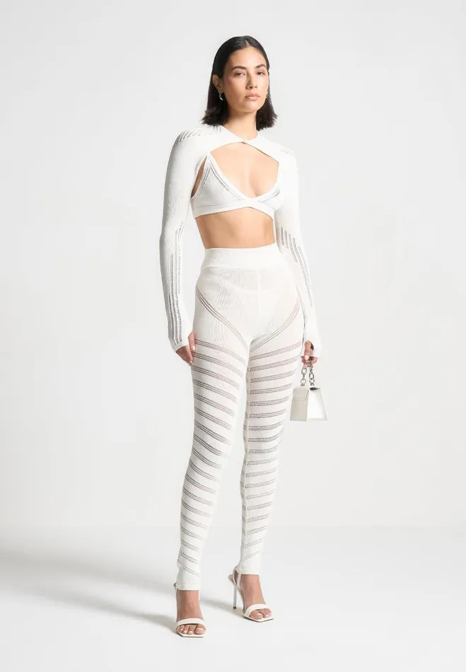 Manire De Voir Matching Sets Manire De Voir Woman Knitted Sleeve Overlay With Bralette 8211 White