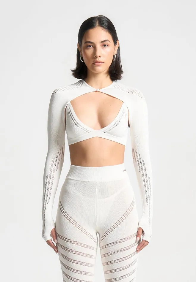 Manire De Voir Matching Sets Manire De Voir Woman Knitted Sleeve Overlay With Bralette 8211 White