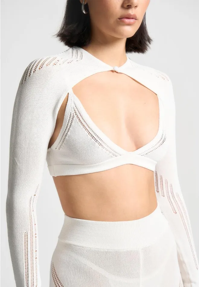 Manire De Voir Matching Sets Manire De Voir Woman Knitted Sleeve Overlay With Bralette 8211 White